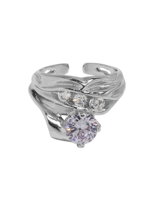 White gold [pink purple stone] 925 Sterling Silver Cubic Zirconia Irregular Vintage Band Ring